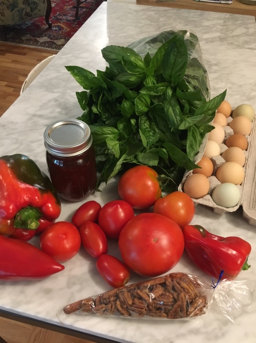 basil, tomatoes, peppers, honey, pecans 7-28-17